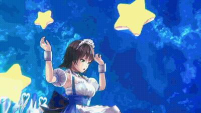 Girl In Maid Outfit Dancing In Front Of Blue Star Background GIF
