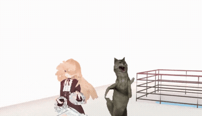 Girl In Maid Outfit Dancing Next To Dog GIF