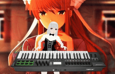 Girl in Maid Outfit Holding Nektar Keyboard