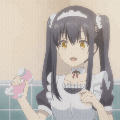 Girl In Maid Outfit Holding Pink Object GIF