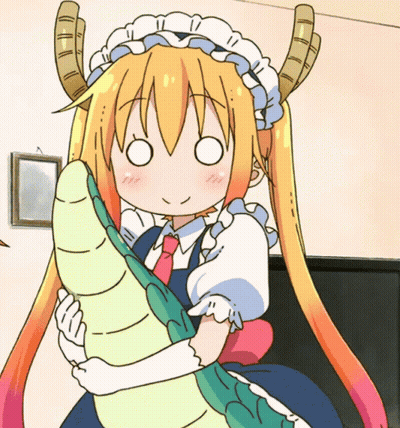 Girl In Maid Outfit Hugging Stuffed Dragon GIF