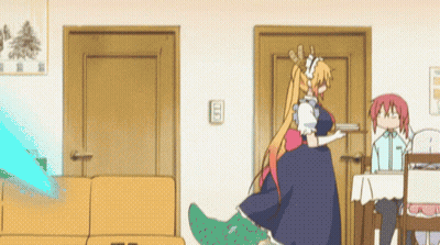 Girl in Maid Outfit Standing Next to Couch