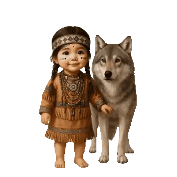 Girl In Native Outfit Talking To Wolf Sticker