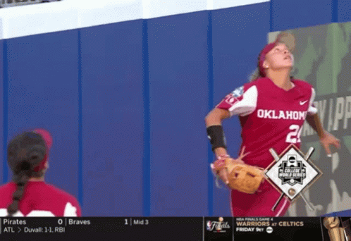 Girl In Oklahoma Softball Uniform Looking Up GIF