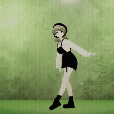 Girl In Overalls And Beret With Letter E On Shirt GIF