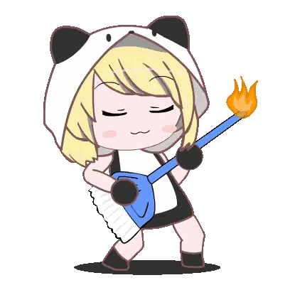 Girl In Panda Costume Holding Shovel And Torch Sticker