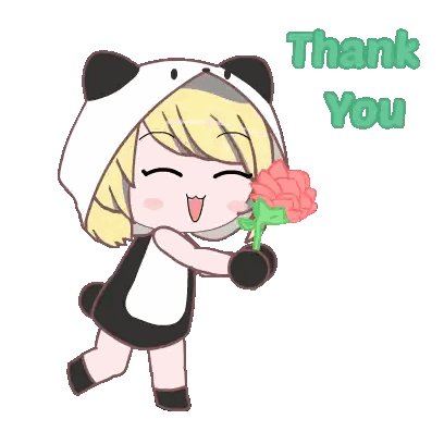 Girl In Panda Outfit With Rose And Thank You Sticker