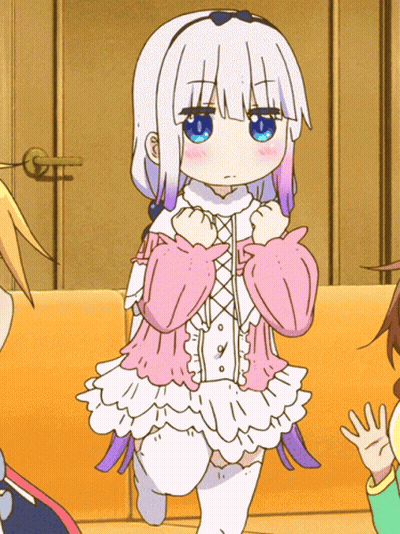 Girl In Pink And White Dress Next To Couch GIF