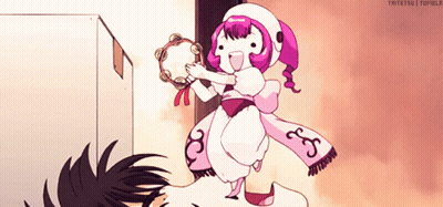 Girl In Pink And White Holding Tambourine GIF