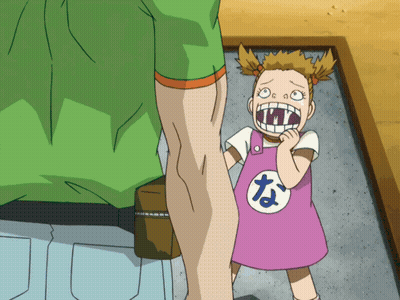 Girl In Pink Apron With T Next To Man In Green GIF