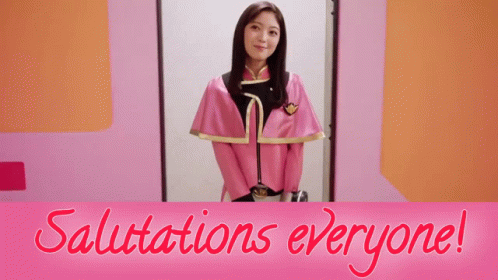 Girl In Pink Costume With Salutations Everyone Sign GIF