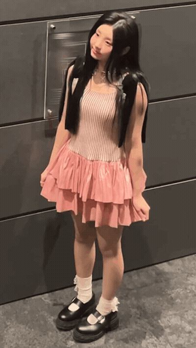 Girl In Pink Dress And Black Shoes GIF