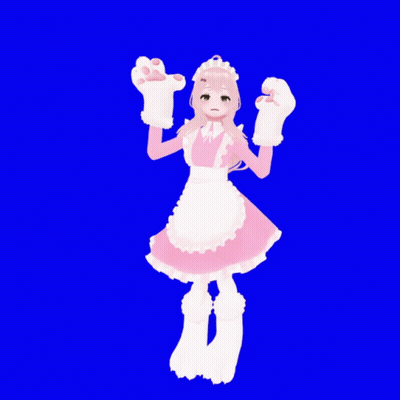 Girl In Pink Dress And White Apron Holding Paws Up GIF
