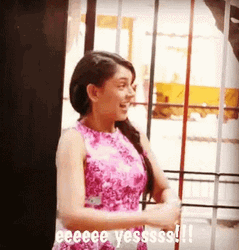 Girl In Pink Dress Happy Saying Yessss  GIF