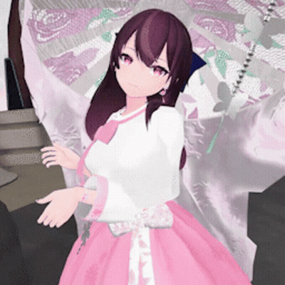 Girl In Pink Dress Holding Fan GIF