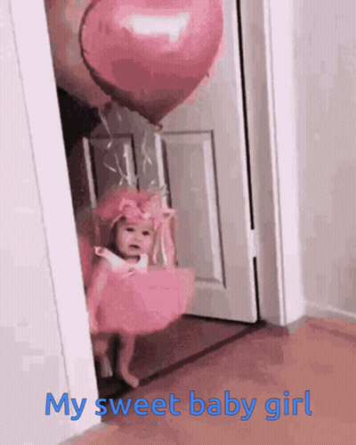 Girl In Pink Dress Holding Heart Balloon GIF