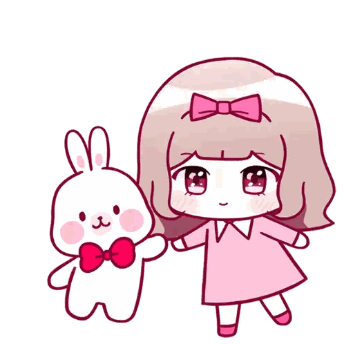 Girl In Pink Dress Holding Stuffed Bunny Sticker