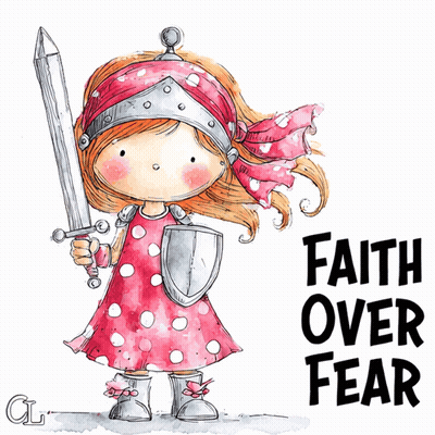 Girl In Pink Dress Holding Sword And Shield Faith Over Fear GIF