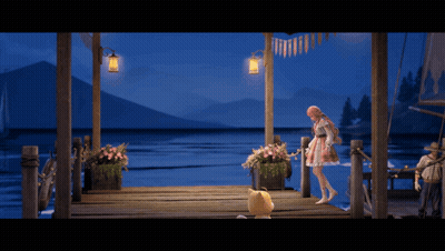Girl In Pink Dress On Dock With Cat GIF