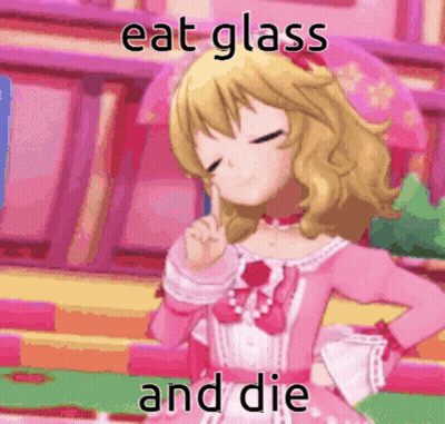 Girl In Pink Dress Shushing Eat Glass And Die GIF