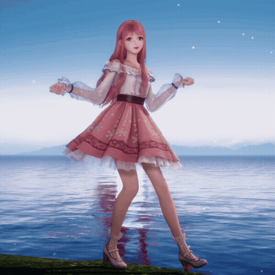 Girl In Pink Dress Standing By Water GIF