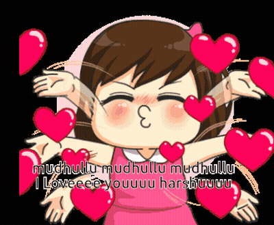 Girl In Pink Dress Surrounded By Hearts Saying I Loveeee Youuu Harshuuuu GIF