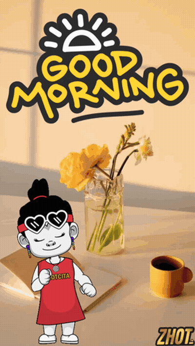 Girl In Pink Hat Holding Umbrella And Rose Saying Good Morning GIF