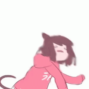 Girl In Pink Hoodie With Cat Ears And Tail GIF