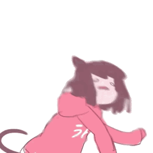 Girl In Pink Hoodie With Cat Tail Sticker