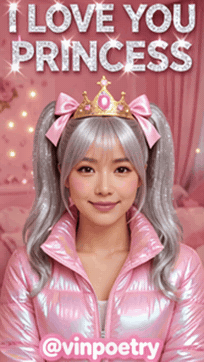 Girl In Pink Jacket With Crown Saying I Love You Princess GIF