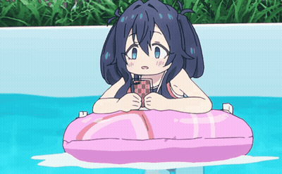 Girl In Pink Life Preserver Sitting In Water GIF