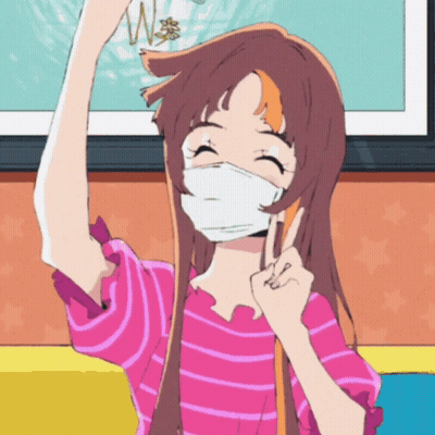 Girl In Pink Shirt And White Mask Giving Peace Sign GIF