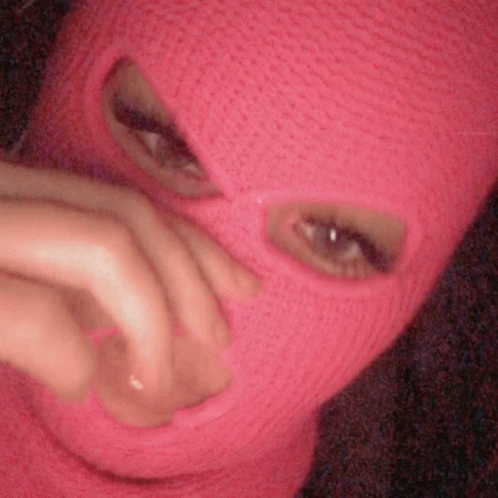 Girl In Pink Ski Mask Covering Face GIF