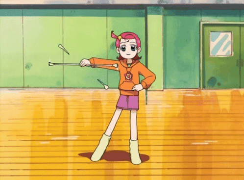 Girl In Pink Skirt Holding Sticks GIF