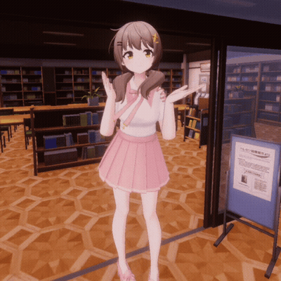 Girl In Pink Skirt In Front Of Library GIF