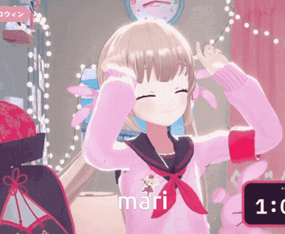 Girl In Pink Sweater And Red Tie Saying Mari GIF