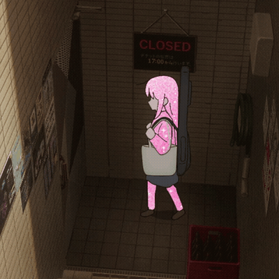 Girl In Pink Sweater Walking Past Closed Sign GIF
