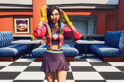 Girl In Pink Top And Purple Skirt In Diner GIF