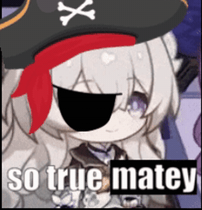 Girl In Pirate Hat And Eye Patch Saying So True Matey GIF