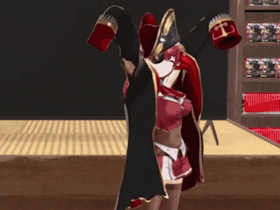 Girl In Pirate Outfit In Front Of Bookshelf GIF
