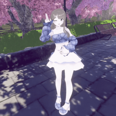 Girl In Plaid Top And White Skirt Giving Peace Sign GIF