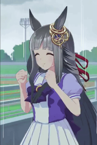 Girl In Purple And White Dress With Horse Headband Smiling GIF
