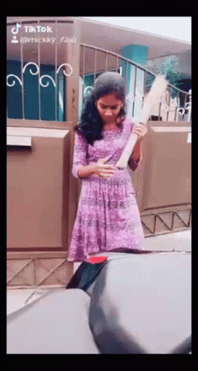 Girl In Purple Dress Holding Broom GIF