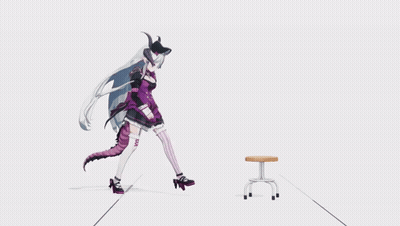 Girl In Purple Dress Next To Stool GIF