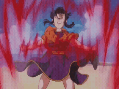Girl in Purple Dress With Red Rays From Arms