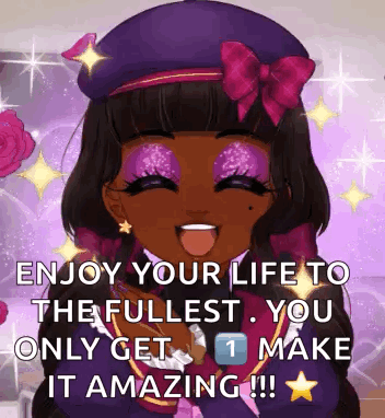 Girl In Purple Hat And Pink Bow GIF