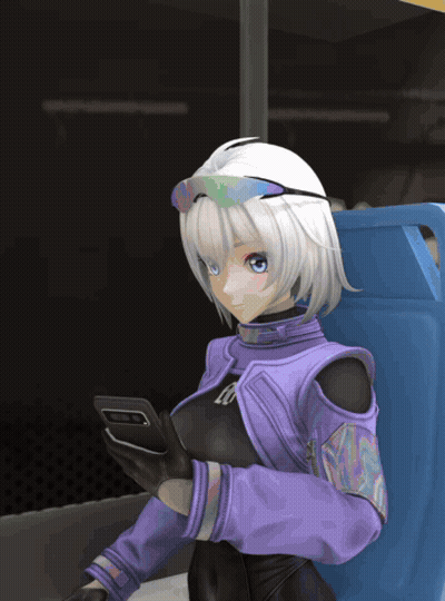 Girl In Purple Jacket Holding Phone GIF