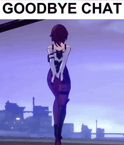 Girl In Purple Outfit In Front Of Purple Sky Saying Goodbye Chat GIF