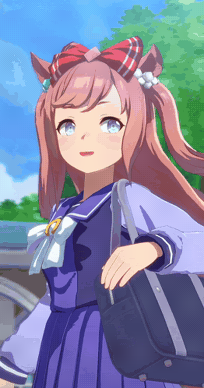 Girl In Purple School Uniform Holding Black Purse GIF