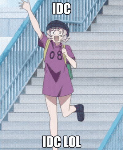 Girl In Purple Shirt 08 Running Down Stairs Saying Idc Lol GIF
